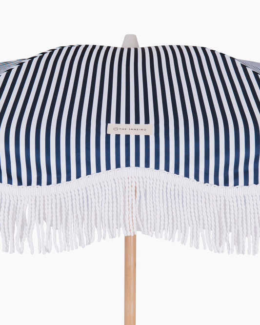 Classy Beach Umbrella - Navy and White Stripe